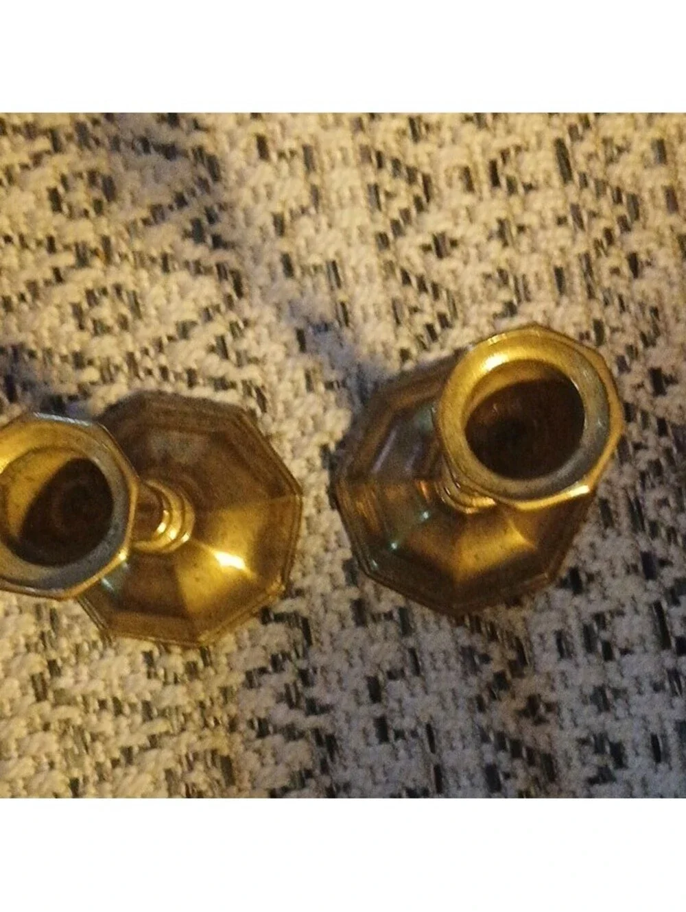 Nijhof Holland Brass Pair Octagon Taper Candle Holders Engraved Dutch Gold